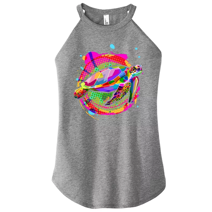 Colorful Painted Abstract Sea Turtle Women’s Perfect Tri Rocker Tank