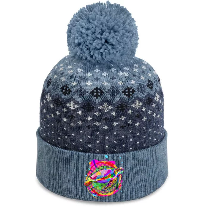 Colorful Painted Abstract Sea Turtle The Baniff Cuffed Pom Beanie