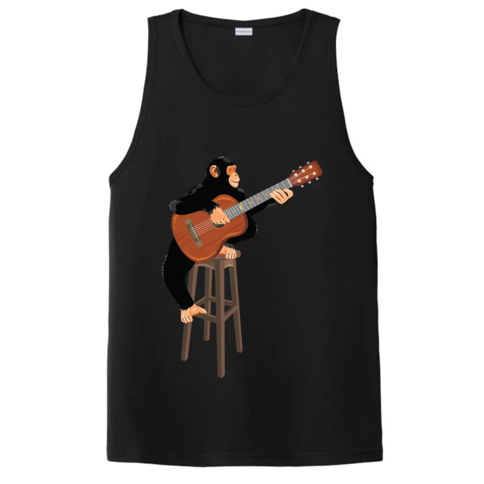 Chimpanzee Playing Acoustic Guitar. Funny Monkey Performance Tank