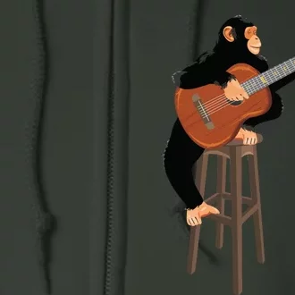 Chimpanzee Playing Acoustic Guitar. Funny Monkey Full Zip Hoodie