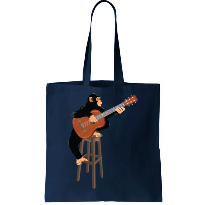 Chimpanzee Playing Acoustic Guitar. Funny Monkey Tote Bag