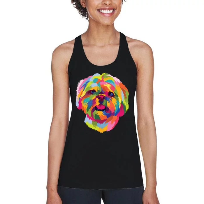 Colorful Pop Art Shih Tzu Portrait Shitzu Puppy Owner Women's Racerback Tank