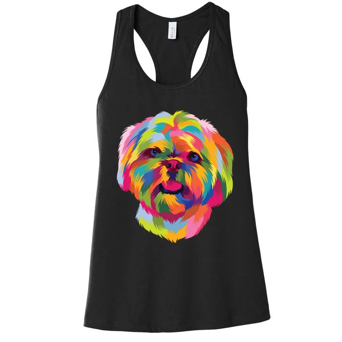 Colorful Pop Art Shih Tzu Portrait Shitzu Puppy Owner Women's Racerback Tank