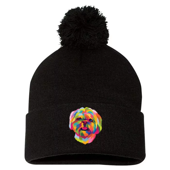 Colorful Pop Art Shih Tzu Portrait Shitzu Puppy Owner Pom Pom 12in Knit Beanie