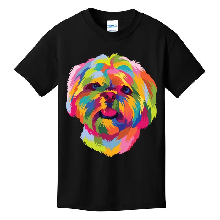 Colorful Pop Art Shih Tzu Portrait Shitzu Puppy Owner Kids T-Shirt