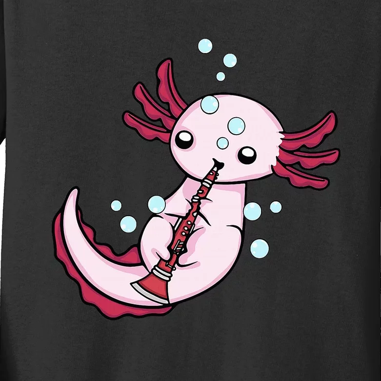 Clarinet Player Axolotl Lover Big Band Music Clarinet Kids Long Sleeve Shirt