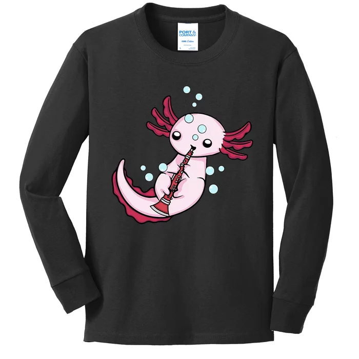 Clarinet Player Axolotl Lover Big Band Music Clarinet Kids Long Sleeve Shirt