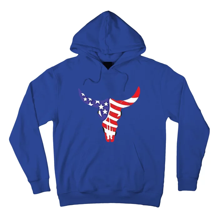 Cool Patriotic American Flag Cow Skull Gift Bull Skull Cool Gift Hoodie