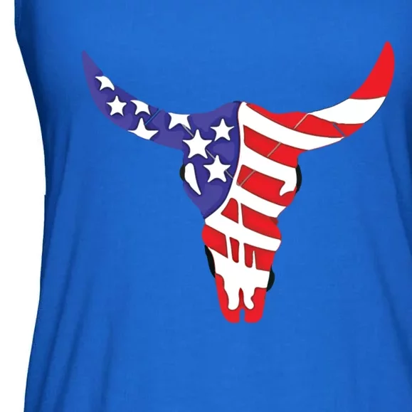 Cool Patriotic American Flag Cow Skull Gift Bull Skull Cool Gift Ladies Essential Flowy Tank