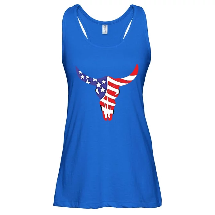 Cool Patriotic American Flag Cow Skull Gift Bull Skull Cool Gift Ladies Essential Flowy Tank