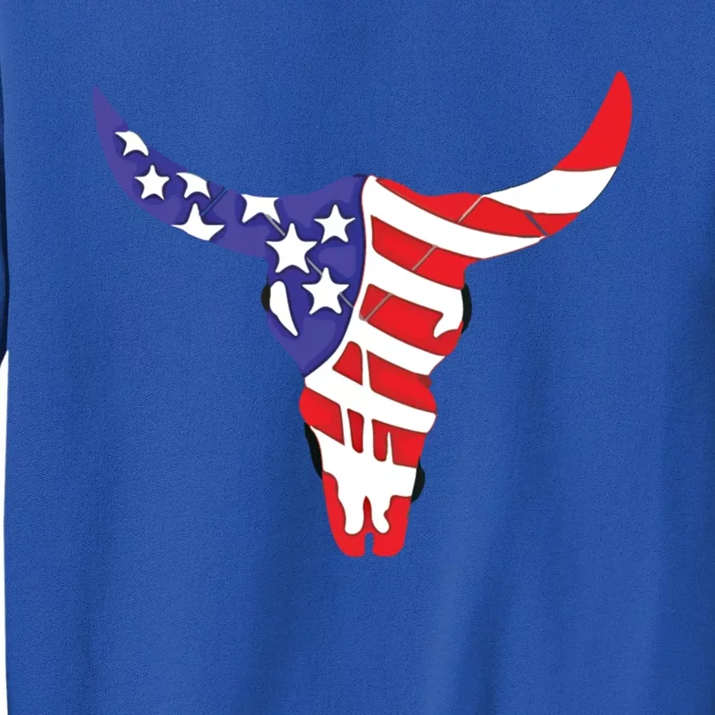 Cool Patriotic American Flag Cow Skull Gift Bull Skull Cool Gift Tall Sweatshirt