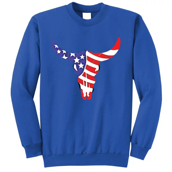 Cool Patriotic American Flag Cow Skull Gift Bull Skull Cool Gift Tall Sweatshirt