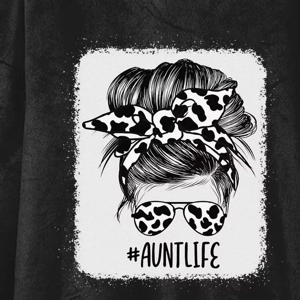 Cow Print Aunt Life Messy Bun Hair Hooded Wearable Blanket