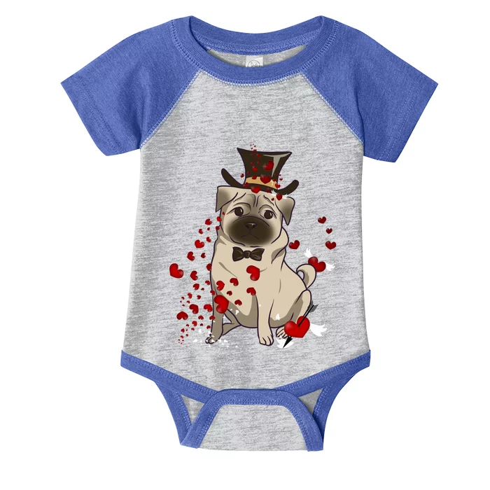 Cute Pug And Red Hearts Funny Dog Mom Valentines Day Pug Lover Gift Infant Baby Jersey Bodysuit