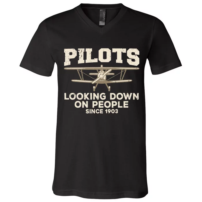 Cool Pilot Aircraft Pilot Airplane Flying V-Neck T-Shirt