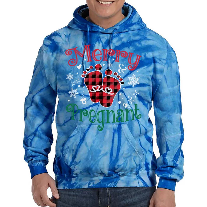 Christmas Pregnancy Announcet Merry And Pregnant Plaid Gift Tie Dye Hoodie