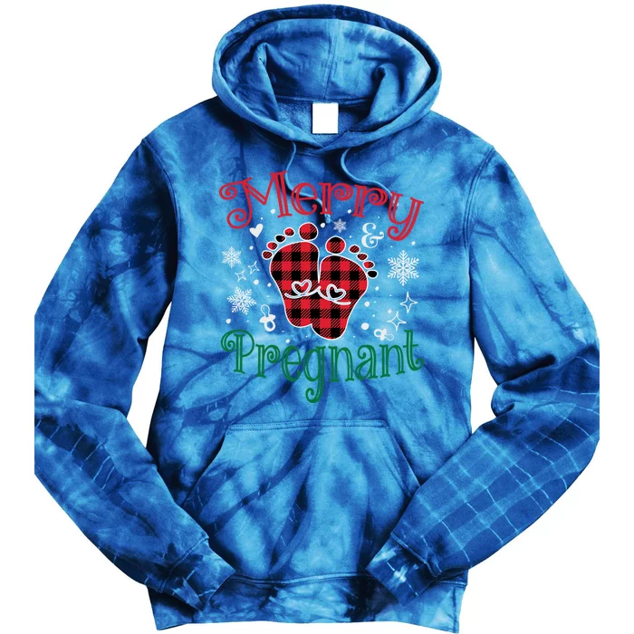 Christmas Pregnancy Announcet Merry And Pregnant Plaid Gift Tie Dye Hoodie