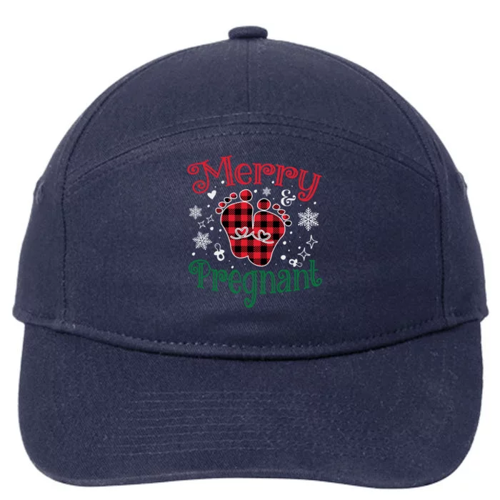 Christmas Pregnancy Announcet Merry And Pregnant Plaid Gift 7-Panel Snapback Hat