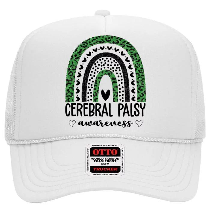 Cerebral Palsy Awareness Rainbow Heart High Crown Mesh Trucker Hat