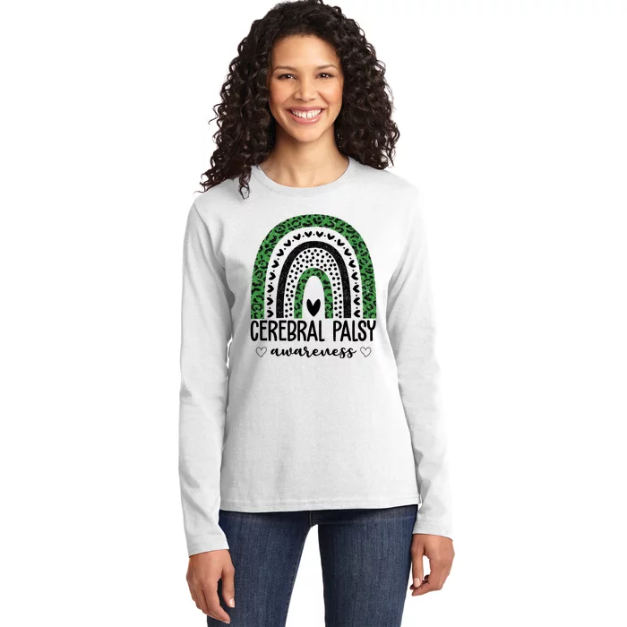 Cerebral Palsy Awareness Rainbow Heart Ladies Long Sleeve Shirt