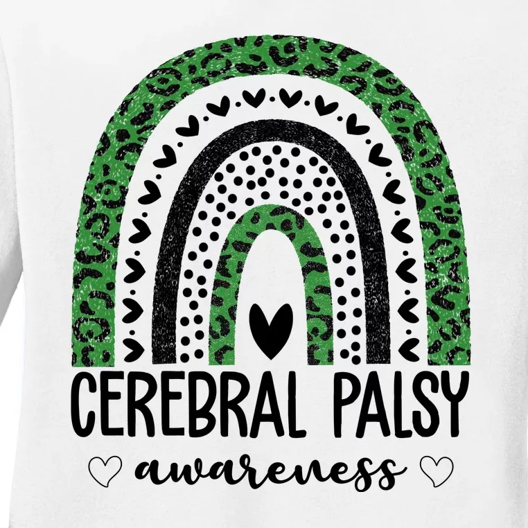 Cerebral Palsy Awareness Rainbow Heart Ladies Long Sleeve Shirt