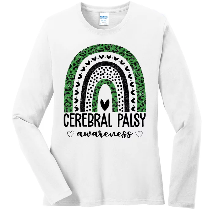 Cerebral Palsy Awareness Rainbow Heart Ladies Long Sleeve Shirt