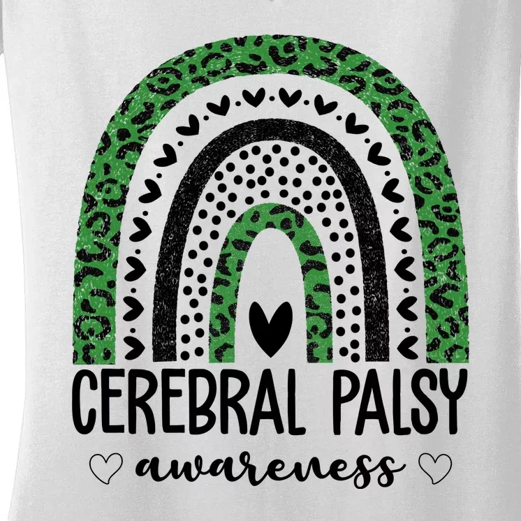 Cerebral Palsy Awareness Rainbow Heart Women's V-Neck T-Shirt