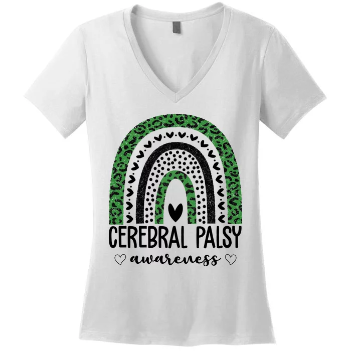 Cerebral Palsy Awareness Rainbow Heart Women's V-Neck T-Shirt