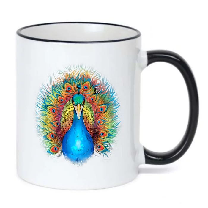 Colorful Peacock Art Black Color Changing Mug