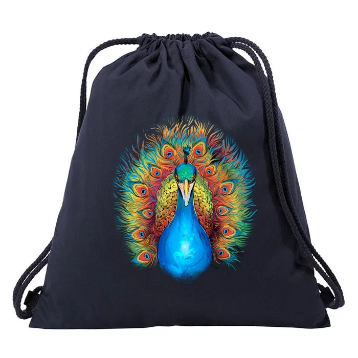 Colorful Peacock Art Drawstring Bag