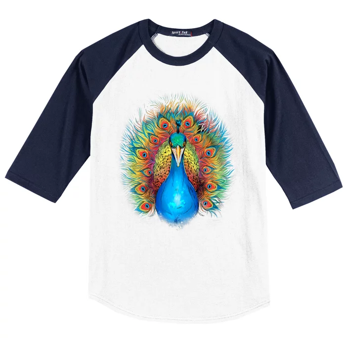 Colorful Peacock Art Baseball Sleeve Shirt