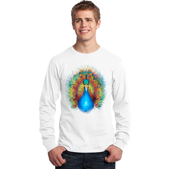 Colorful Peacock Art Long Sleeve Shirt