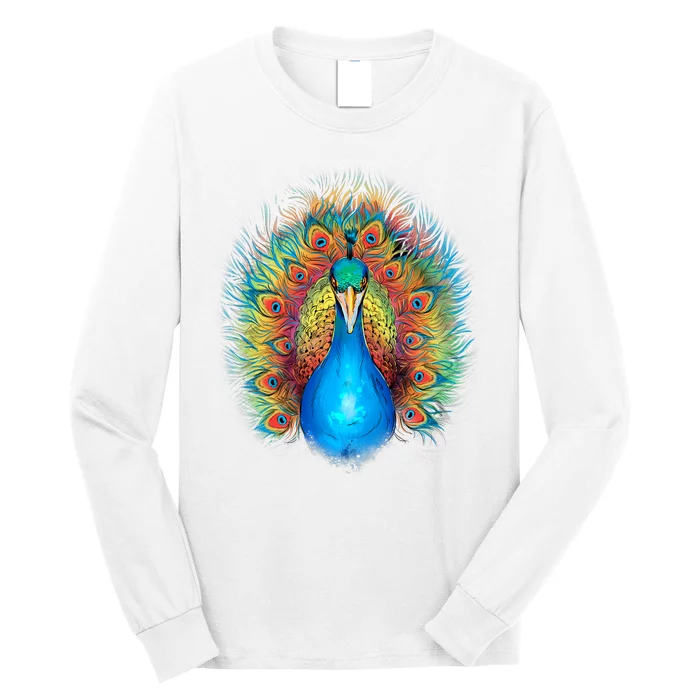 Colorful Peacock Art Long Sleeve Shirt