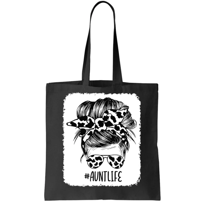 Cow Print Aunt Life Messy Bun Hair Tote Bag