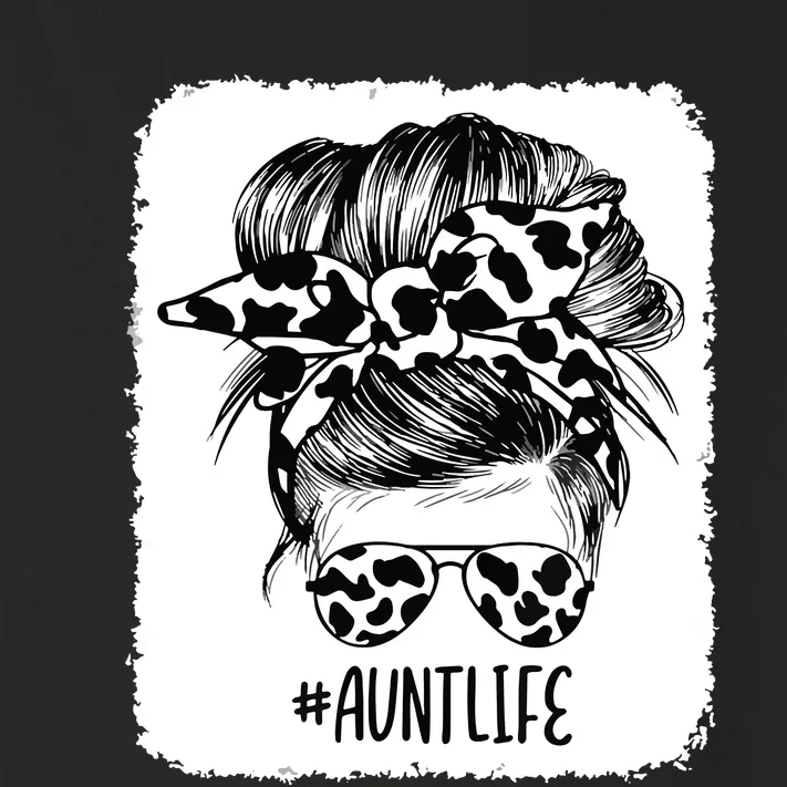 Cow Print Aunt Life Messy Bun Hair Toddler Long Sleeve Shirt