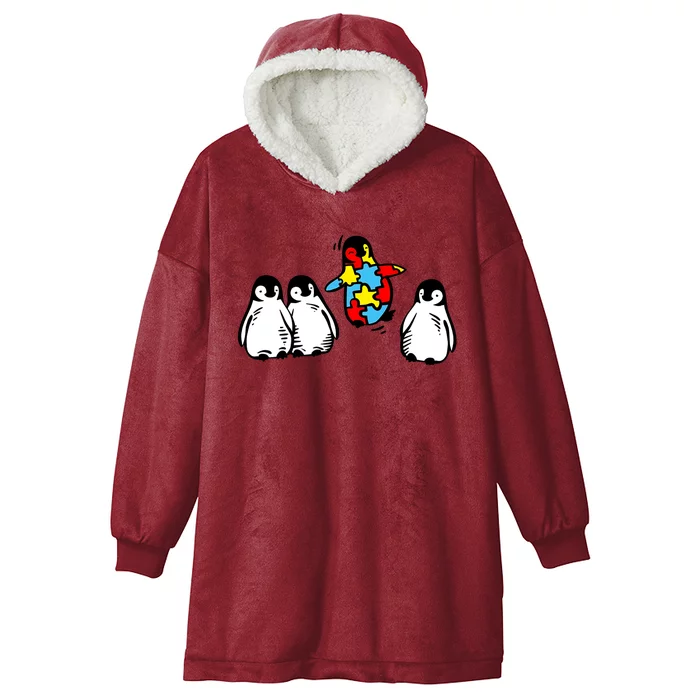 Cute Penguin Autism Awareness Neurodiversity Hooded Wearable Blanket