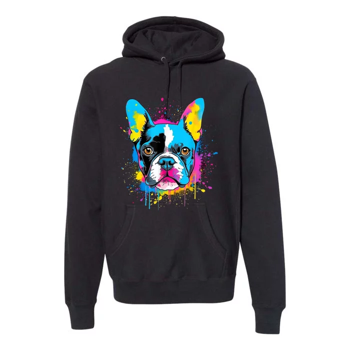 Colorful Pop Art Boston Terrier Lover Portrait Premium Hoodie