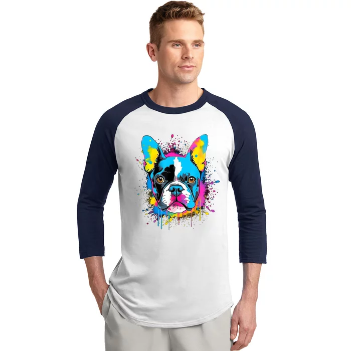 Colorful Pop Art Boston Terrier Lover Portrait Baseball Sleeve Shirt