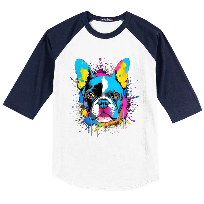 Colorful Pop Art Boston Terrier Lover Portrait Baseball Sleeve Shirt