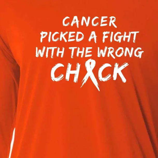 Cancer Picked A Fight With The Wrong Chick Breast Cancer Warrior Awareness Pink Cooling Performance Long Sleeve Crew