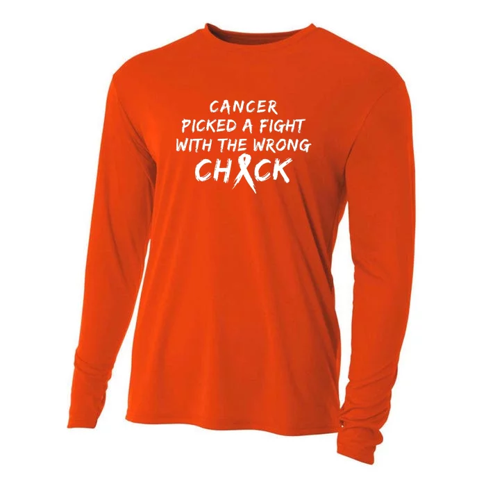 Cancer Picked A Fight With The Wrong Chick Breast Cancer Warrior Awareness Pink Cooling Performance Long Sleeve Crew