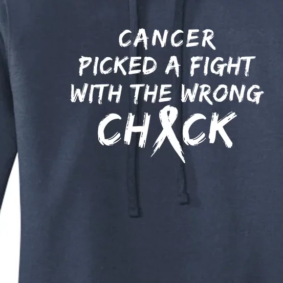 Cancer Picked A Fight With The Wrong Chick Breast Cancer Warrior Awareness Pink Women's Pullover Hoodie