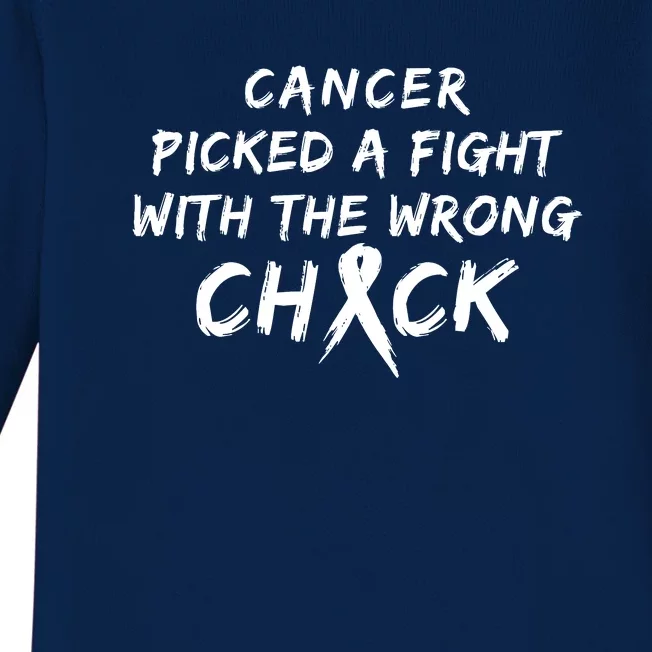 Cancer Picked A Fight With The Wrong Chick Breast Cancer Warrior Awareness Pink Baby Long Sleeve Bodysuit