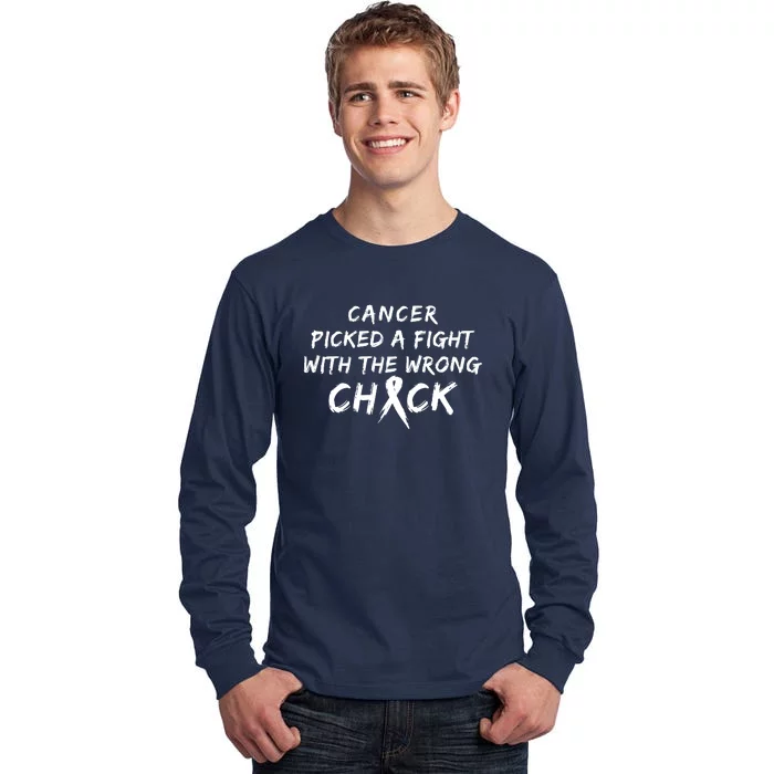 Cancer Picked A Fight With The Wrong Chick Breast Cancer Warrior Awareness Pink Tall Long Sleeve T-Shirt