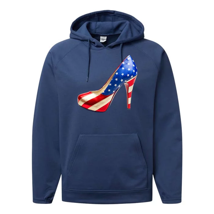 Cute Patriotic American Usa Flag Heels Shoes Performance Fleece Hoodie