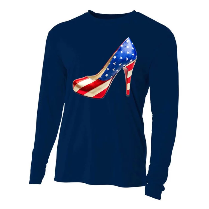 Cute Patriotic American Usa Flag Heels Shoes Cooling Performance Long Sleeve Crew