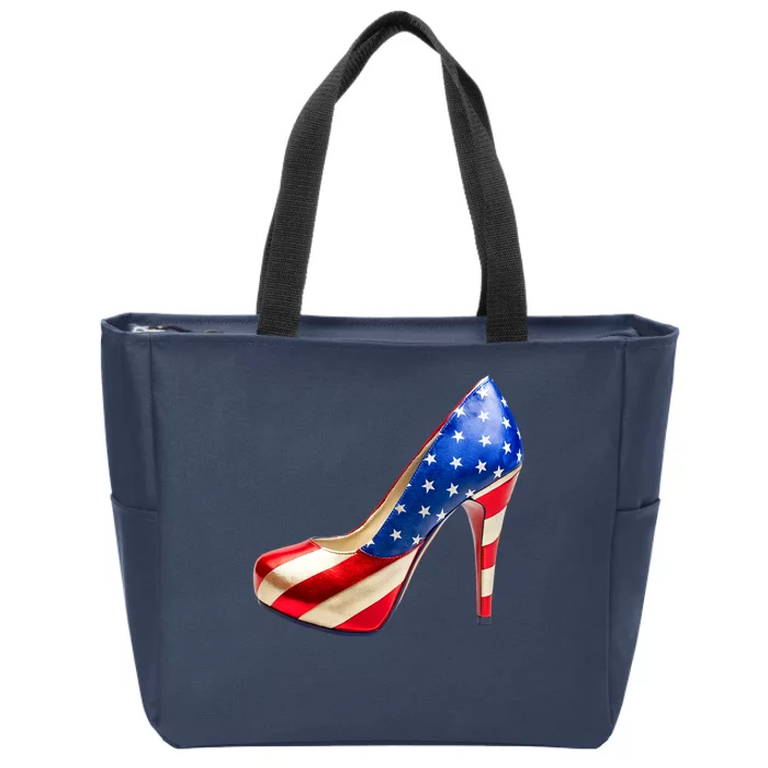 Cute Patriotic American Usa Flag Heels Shoes Zip Tote Bag