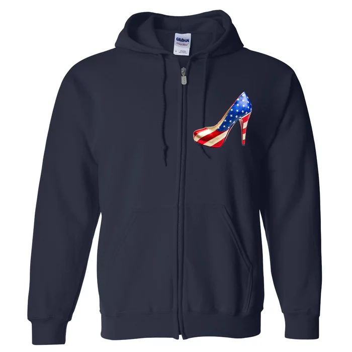 Cute Patriotic American Usa Flag Heels Shoes Full Zip Hoodie