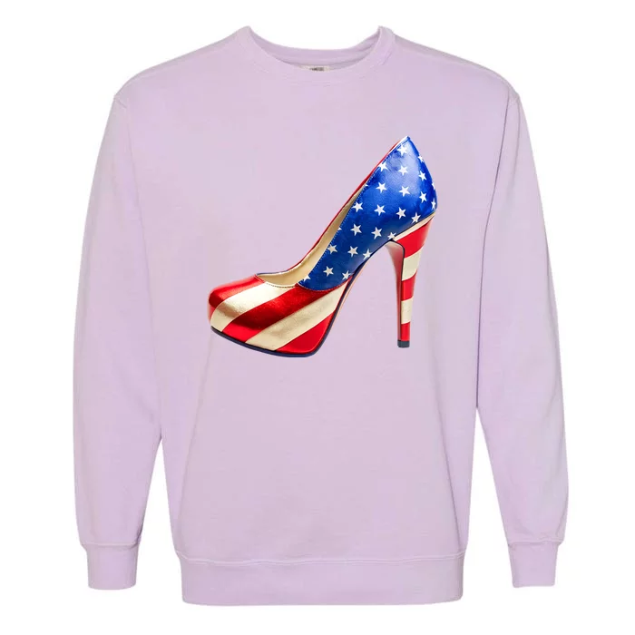 Cute Patriotic American Usa Flag Heels Shoes Garment-Dyed Sweatshirt