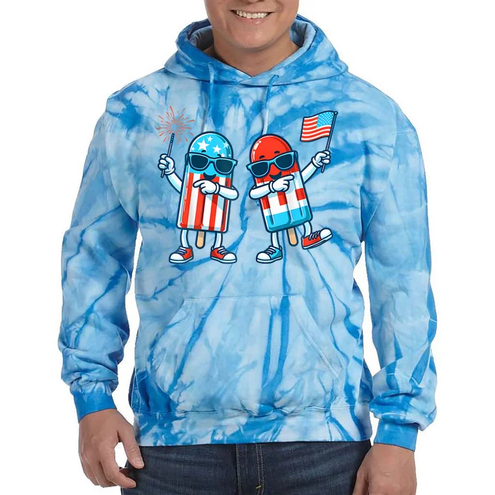 Cute Popsicle American Flag 4th Of July Patriotic Tie Dye Hoodie